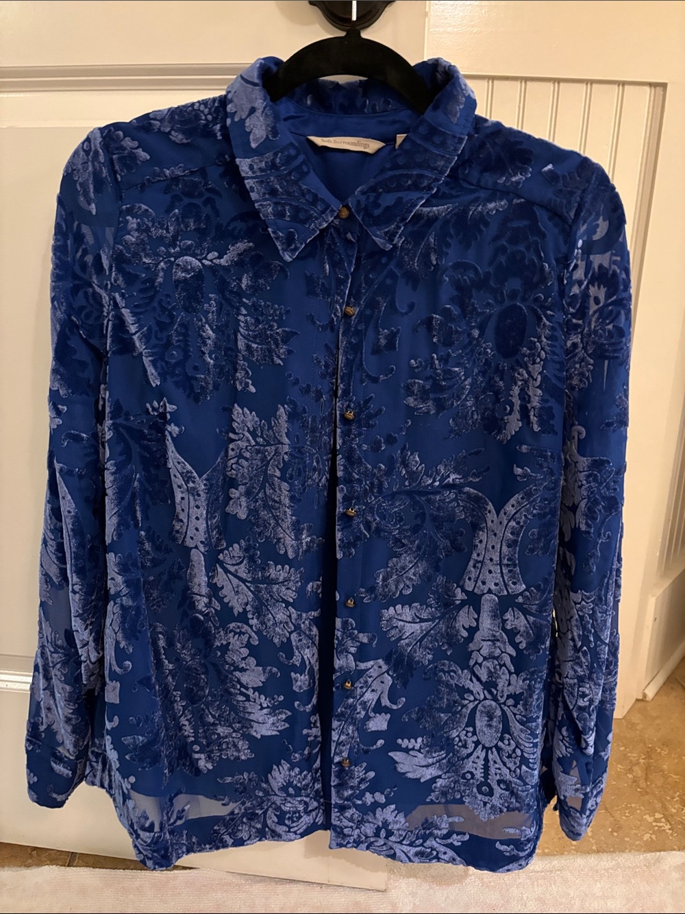 Soft Surroundings Royal Blue Velvet Burnout Shirt